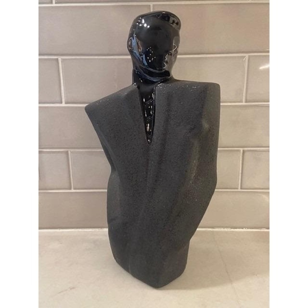 Art Deco Lindsey B Balkwell Inspired Black Ceramic Bust Male Torso Sculpture